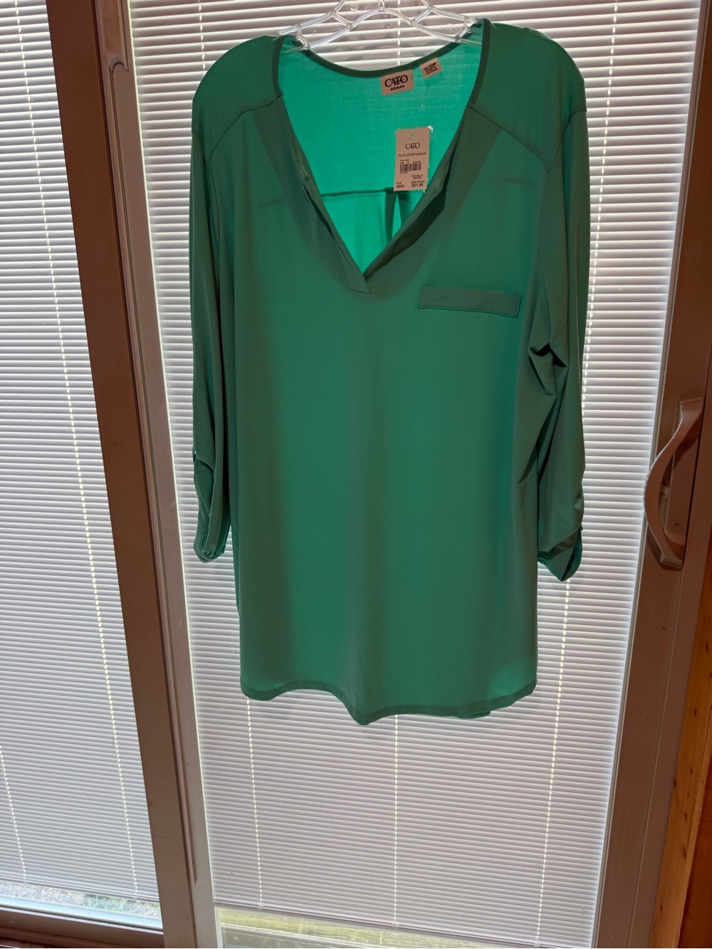 Cato Teal V-Neck Roll-Tab Tunic